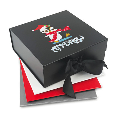 Custom Christmas Penguins Gift Box with Magnetic Lid (Personalized)