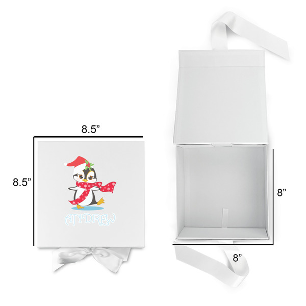 Christmas Penguins Gift Boxes with Magnetic Lid - White - Open & Closed