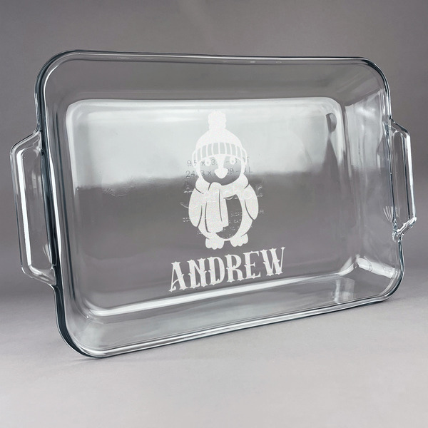 Custom Christmas Penguins Glass Baking Dish - 13in x 9in (Personalized)