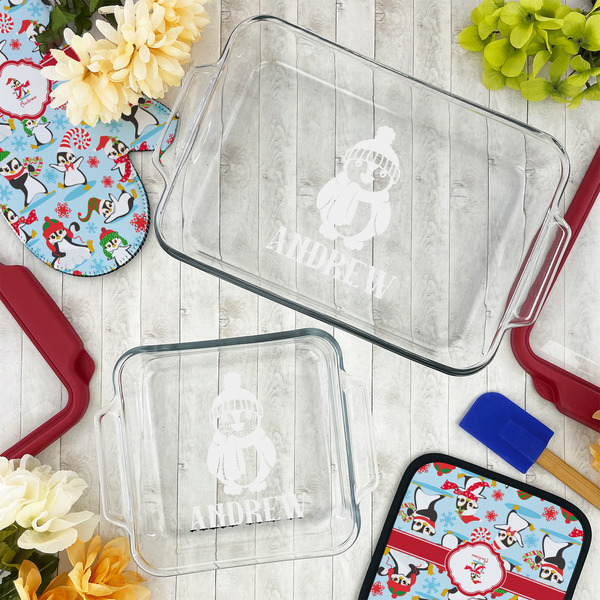 Christmas Penguins Glass Baking Dish Set - LIFESTYLE