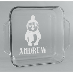 Christmas Penguins Glass Cake Dish - 8in x 8in (Personalized)