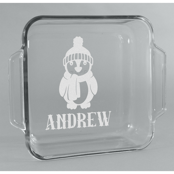 Custom Christmas Penguins Glass Cake Dish - 8in x 8in (Personalized)