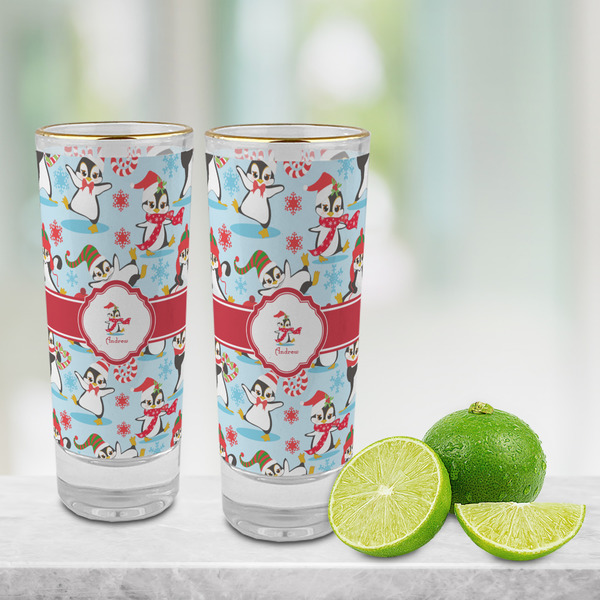 Christmas Penguins Glass Shot Glass - 2 oz - LIFESTYLE