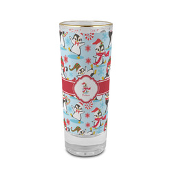 Christmas Penguins 2 oz Shot Glass - Glass with Gold Rim (Personalized)