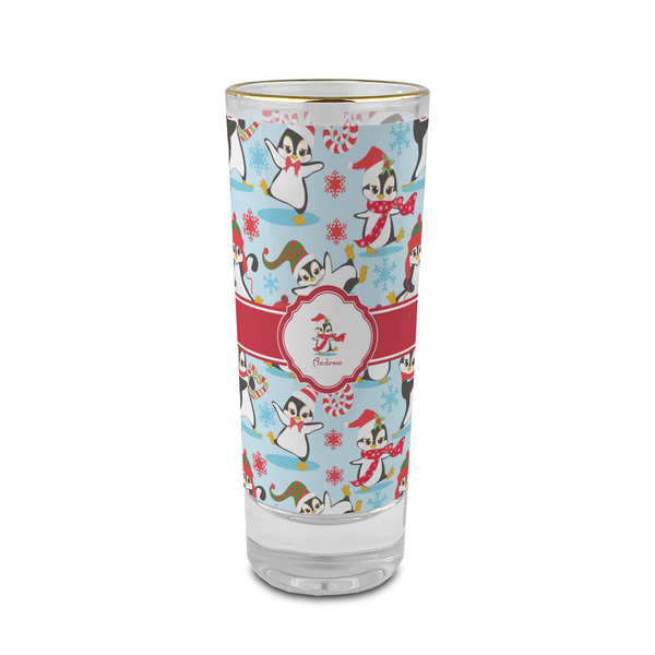 Custom Christmas Penguins 2 oz Shot Glass -  Glass with Gold Rim - Set of 4 (Personalized)