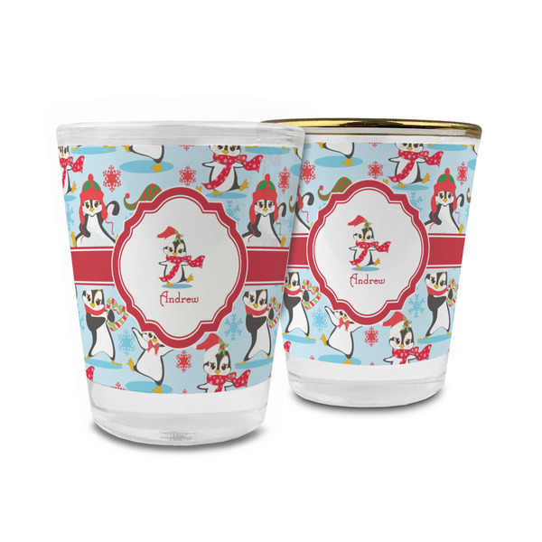 Custom Christmas Penguins Glass Shot Glass - 1.5 oz (Personalized)