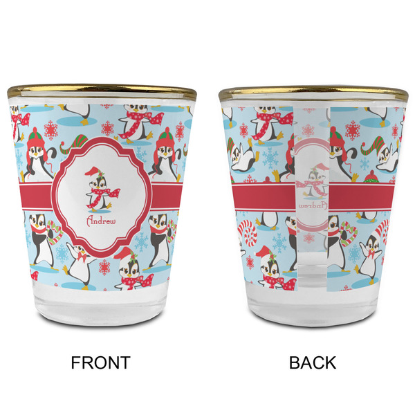 Christmas Penguins Glass Shot Glass - with gold rim - APPROVAL