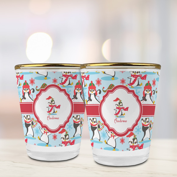 Christmas Penguins Glass Shot Glass - with gold rim - LIFESTYLE