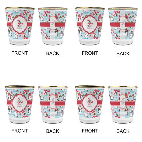 Christmas Penguins Glass Shot Glass - with gold rim - Set of 4 - APPROVAL