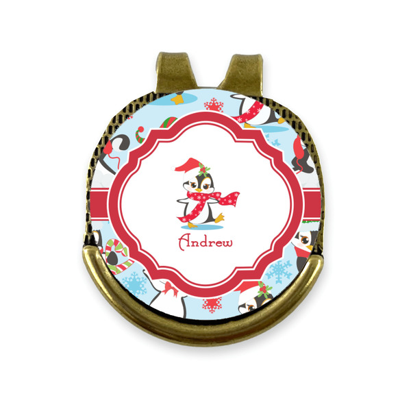 Custom Christmas Penguins Golf Ball Marker - Hat Clip - Gold