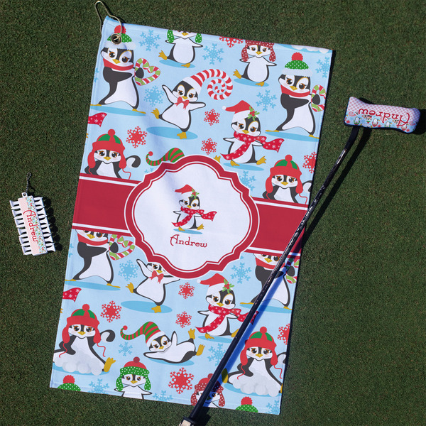 Custom Christmas Penguins Golf Towel Gift Set (Personalized)