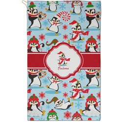 Christmas Penguins Golf Towel - Poly-Cotton Blend - Small w/ Name or Text