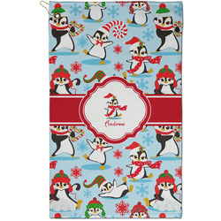 Christmas Penguins Golf Towel - Poly-Cotton Blend - Small w/ Name or Text