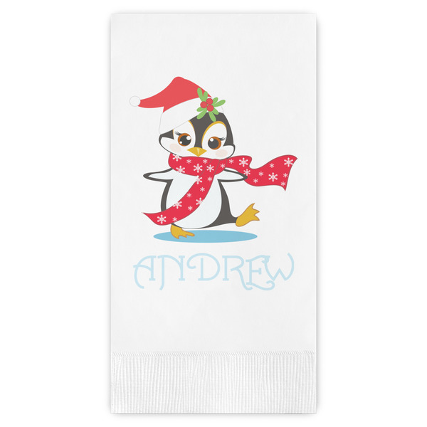Custom Christmas Penguins Guest Paper Towels - Full Color (Personalized)
