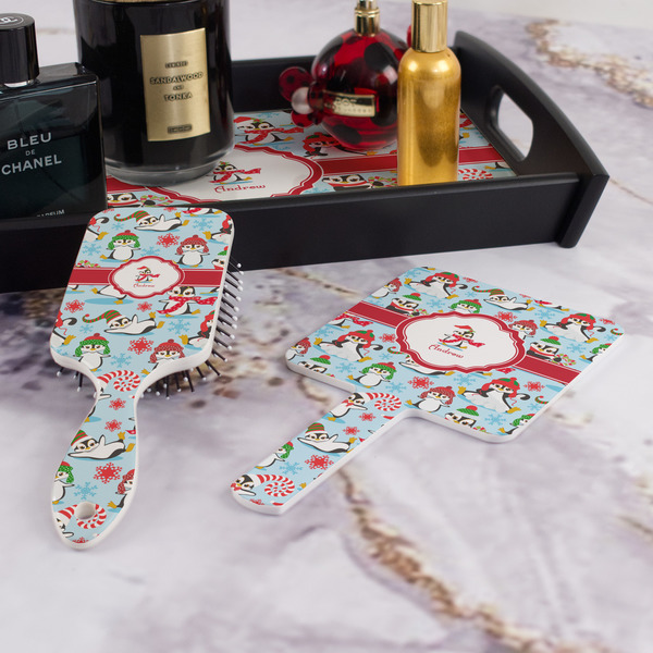 Christmas Penguins Hair Brush and Hand Mirror - Bathroom Scene