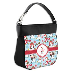 Christmas Penguins Hobo Purse w/ Genuine Leather Trim w/ Name or Text