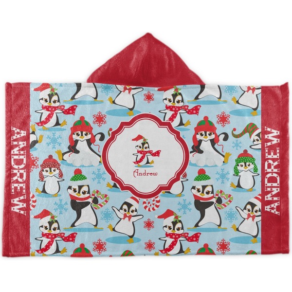 Custom Christmas Penguins Kids Hooded Towel (Personalized)