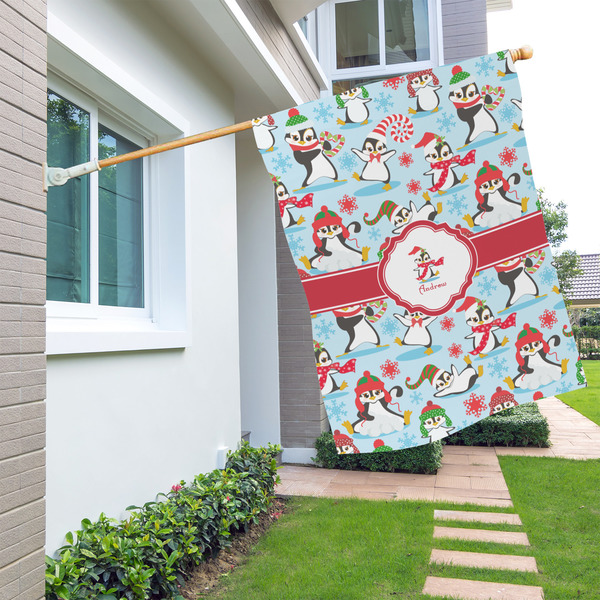 Christmas Penguins House Flags - Single Sided - LIFESTYLE