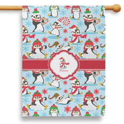 Christmas Penguins 28" House Flag - Double Sided (Personalized)