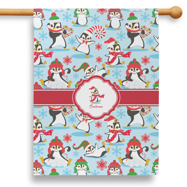 Custom Christmas Penguins 28" House Flag (Personalized)