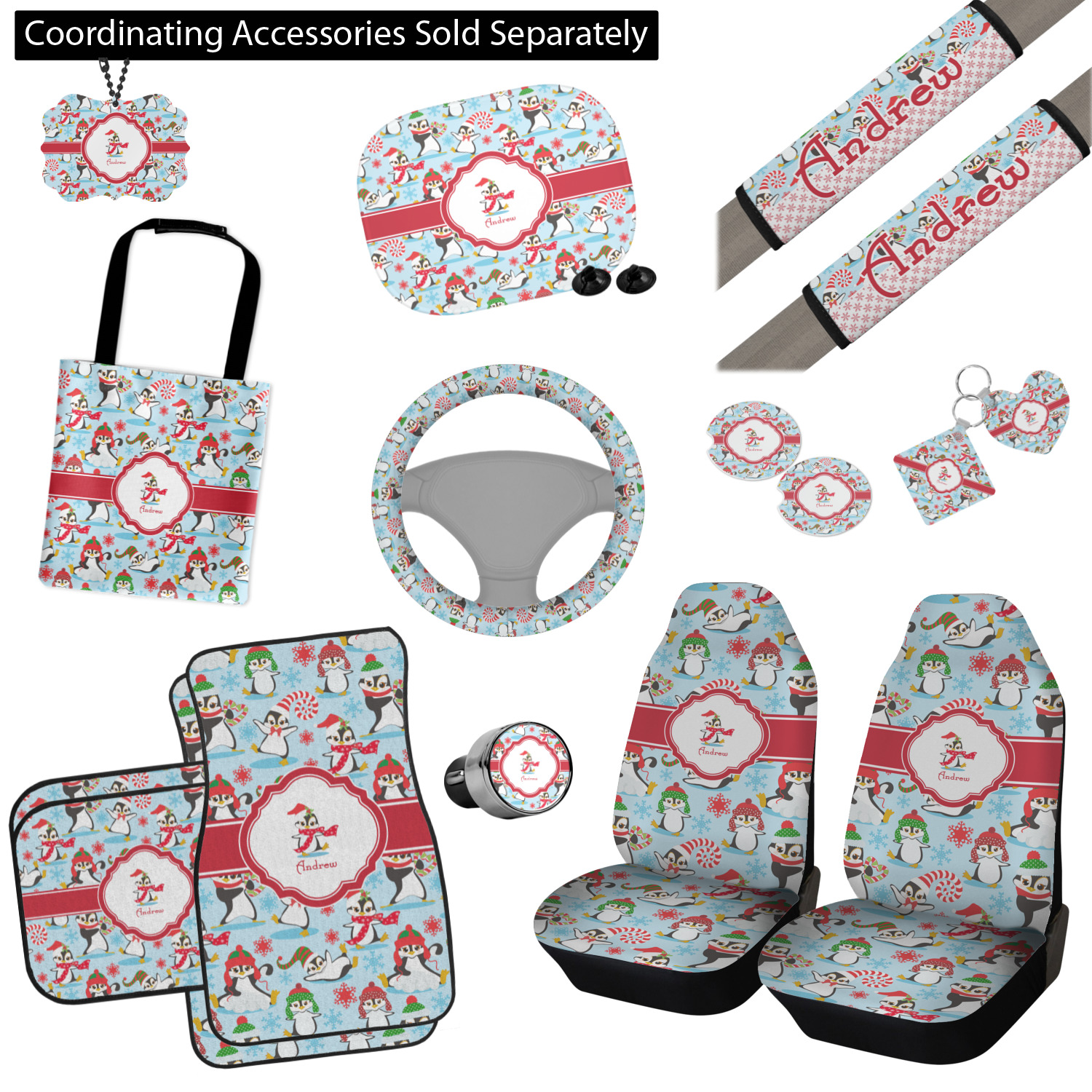Custom Christmas Penguins Auto Back Seat Organizer Bag (Personalized