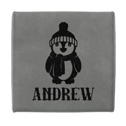 Christmas Penguins Jewelry Gift Box - Engraved Leather Lid (Personalized)