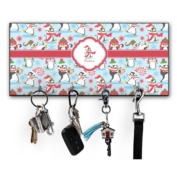 Custom Christmas Penguins Key Hanger w/ 4 Hooks w/ Graphics and Text