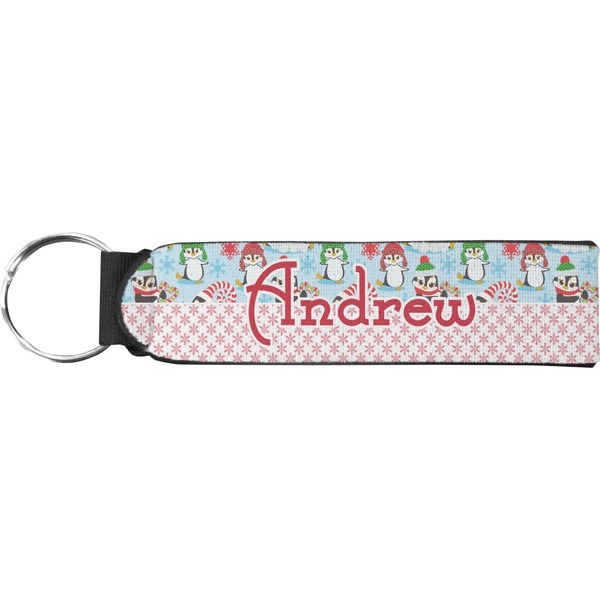Custom Christmas Penguins Neoprene Keychain Fob (Personalized)