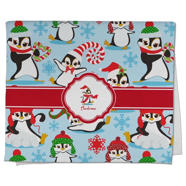 Custom Christmas Penguins Kitchen Towel - Poly Cotton w/ Name or Text
