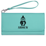 Christmas Penguins Ladies Leatherette Wallet - Laser Engraved- Teal (Personalized)