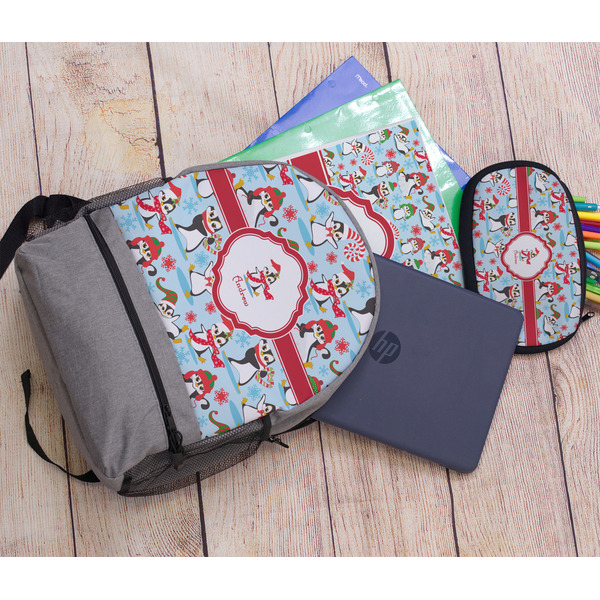 Christmas Penguins Large Backpack - Gray - With Stuff