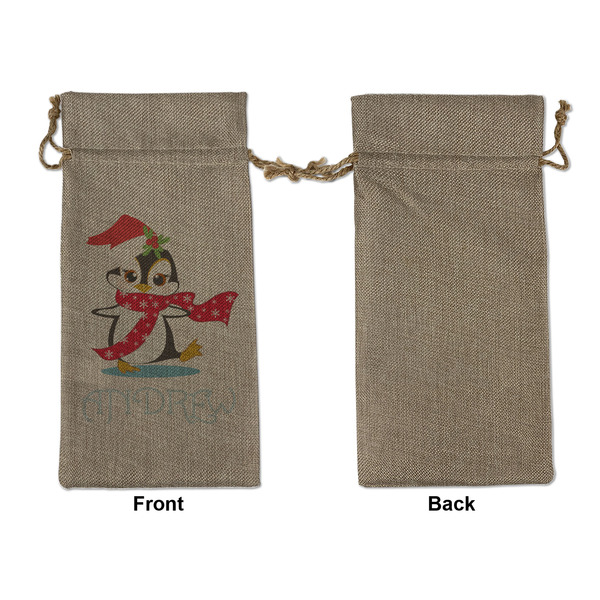 Christmas Penguins Large Burlap Gift Bags - Front Approval