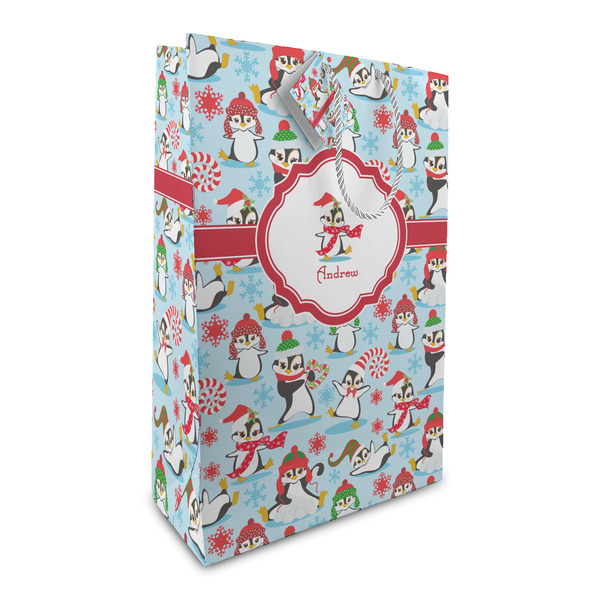 Custom Christmas Penguins Large Gift Bag (Personalized)