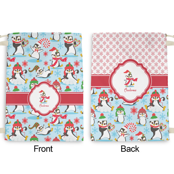 Christmas Penguins Large Laundry Bag - Front & Back View