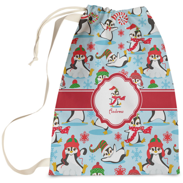 Custom Christmas Penguins Laundry Bag - Large (Personalized)