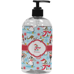 Christmas Penguins Plastic Soap / Lotion Dispenser (16 oz - Large - Black) (Personalized)