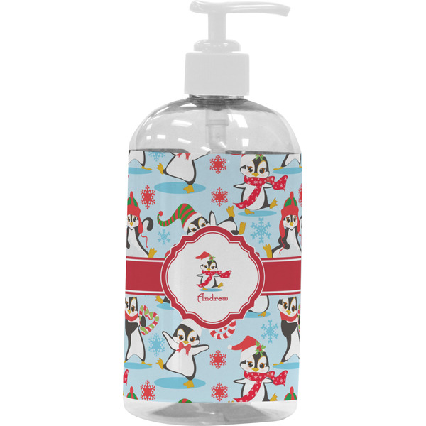 Custom Christmas Penguins Plastic Soap / Lotion Dispenser (16 oz - Large - White) (Personalized)