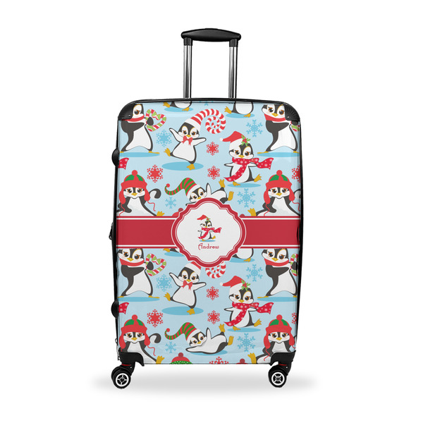 Custom Christmas Penguins Suitcase - 28" Large - Checked w/ Name or Text