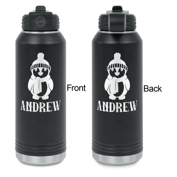 Christmas Penguins Laser Engraved Water Bottles - Front & Back Engraving - Front & Back View