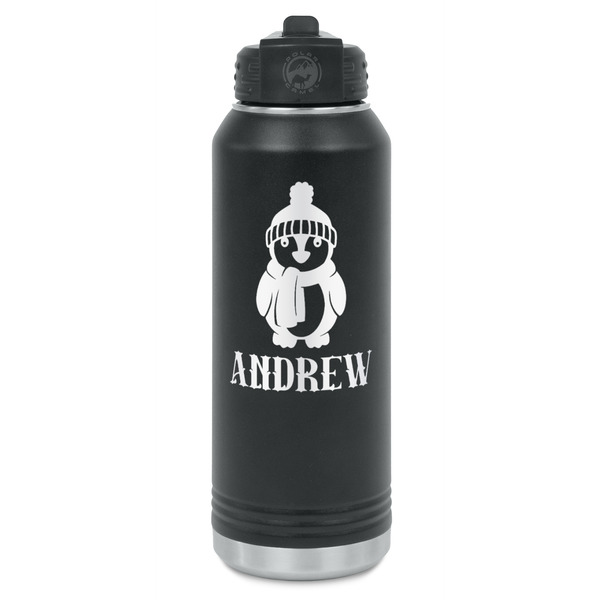 Custom Christmas Penguins Water Bottle - Laser Engraved - Front (Personalized)