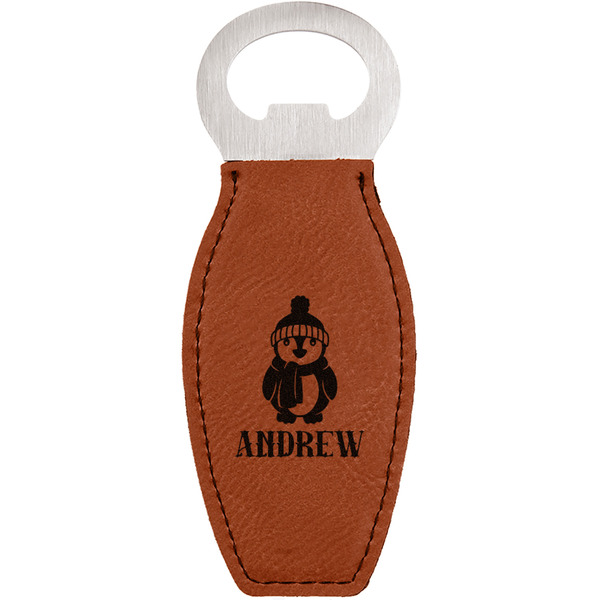 Custom Christmas Penguins Leatherette Bottle Opener (Personalized)