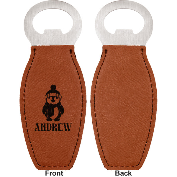 Christmas Penguins Leather Bar Bottle Opener - Front and Back (single sided)