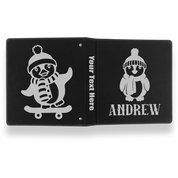 Christmas Penguins Leather Binder - 1" - Black- Back Spine Front View