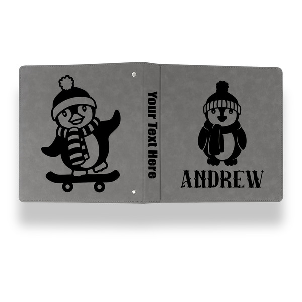 Christmas Penguins Leather Binder - 1" - Grey - Back Spine Front View