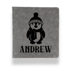 Christmas Penguins Leather Binder - 1" - Grey (Personalized)