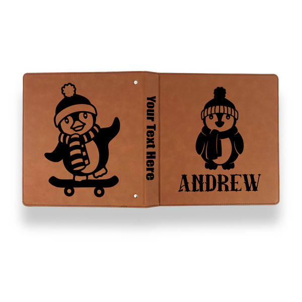 Christmas Penguins Leather Binder - 1" - Rawhide - Back Spine Front View