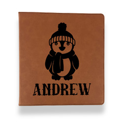 Christmas Penguins Leather Binder - 1" - Rawhide (Personalized)