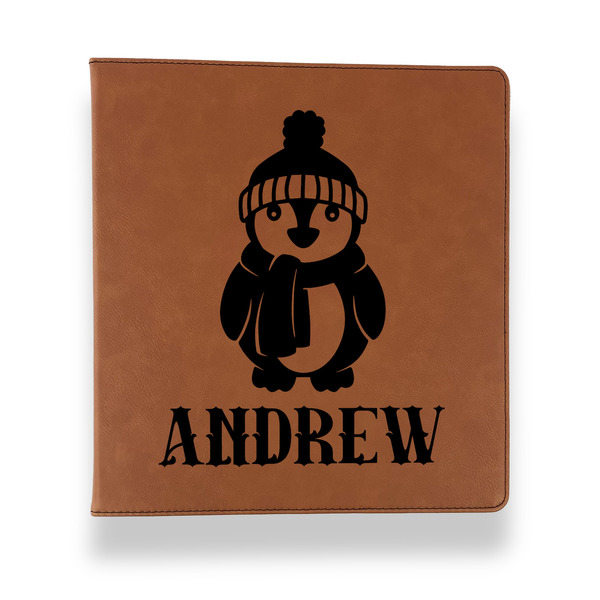 Custom Christmas Penguins Leather Binder - 1" - Rawhide (Personalized)