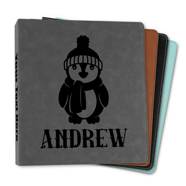 Custom Christmas Penguins Leather Binder - 1" (Personalized)