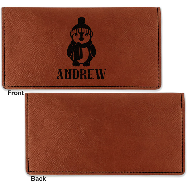 Christmas Penguins Leather Checkbook Holder Front and Back Single Sided - Apvl